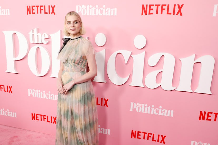 NEW YORK, NEW YORK - SEPTEMBER 26: Lucy Boynton attends the premiere of Netflix’s “The Politician” a…