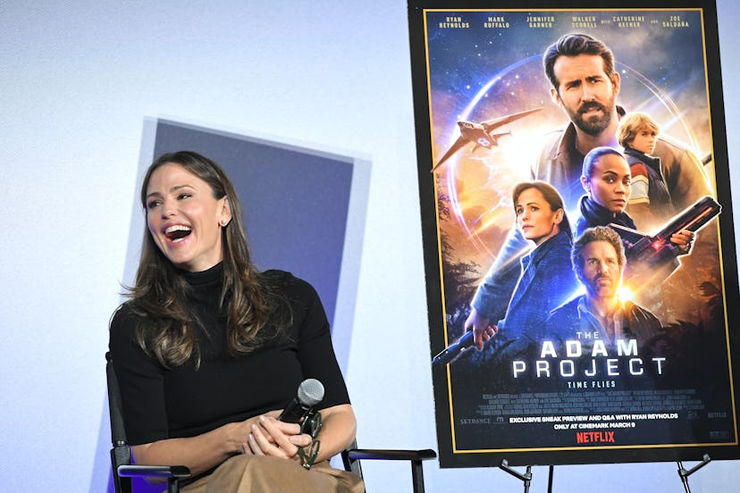 LOS ANGELES, CALIFORNIA - MARCH 09: Jennifer Garner speaks onstage during “The Adam Project” screeni…