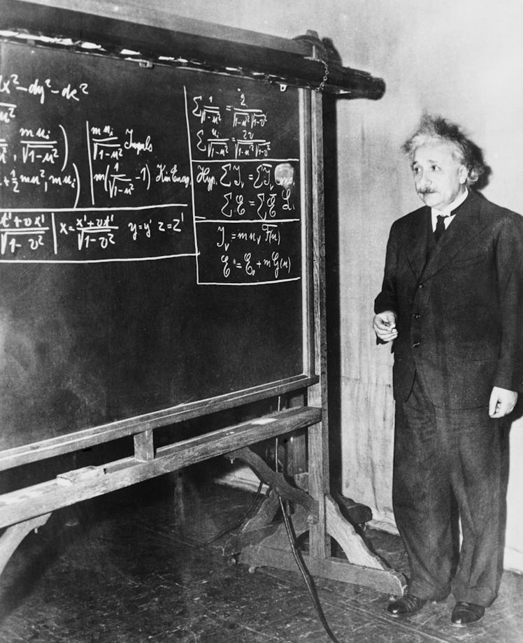 Albert Einstein (1879-1955) lecturing to the American Association for the Advancement of Science at ...