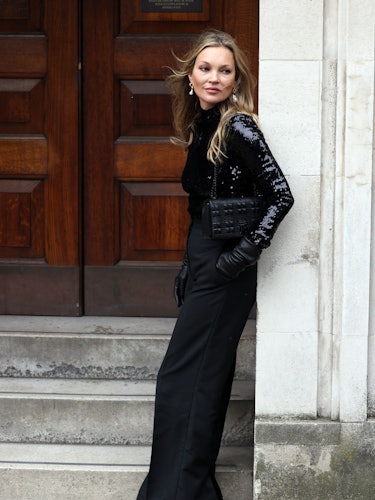 LONDON, ENGLAND - MARCH 11: Kate Moss arriving at the Burberry A/W 2023 Womenswear Collection Presen...