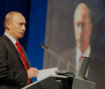 Russian Pime Minister Vladimir Putin speaks at the International Investment Forum in Sochi on Septem...