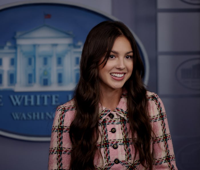 WASHINGTON, DC - JULY 14: Pop music star and Disney actress Olivia Rodrigo makes a brief statement ...