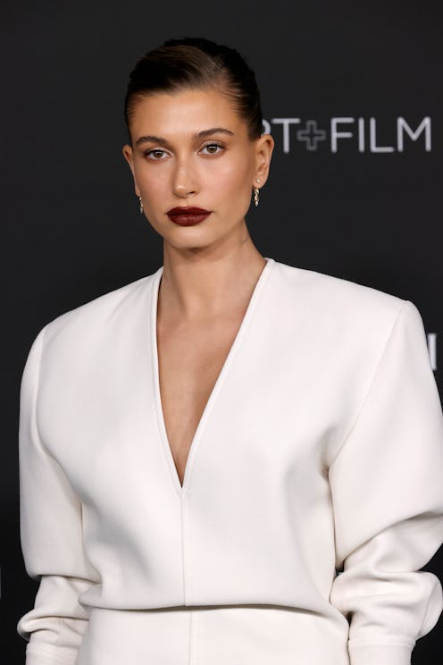 LOS ANGELES, CALIFORNIA - NOVEMBER 06: Hailey Bieber attends 2021 LACMA's Art+Film 10th Annual Gala ...