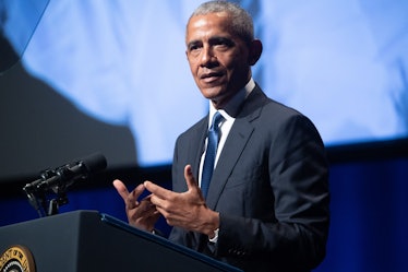 Former US President Barack Obama speaks during a memorial service for the late US Senate Majority Le...
