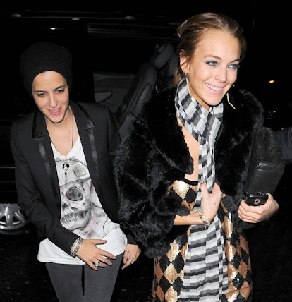 LONDON, ENGLAND - NOVEMBER 14: Samantha Ronson and Lindsay Lohan arriving back at their hotel at 4.3...