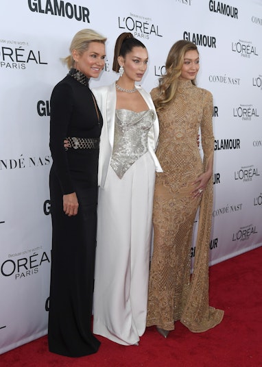 Yolanda, Bella and Gigi Hadid attend Glamour's 2017 Women of The Year Awards at Kings Theatre on Nov...