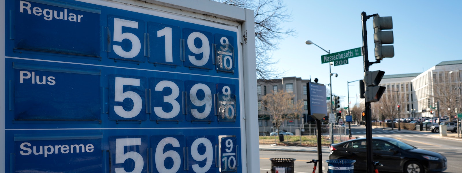 WASHINGTON, DC - MARCH 14: Prices for gas at an Exxon gas station on Capitol Hill are seen March 14,...