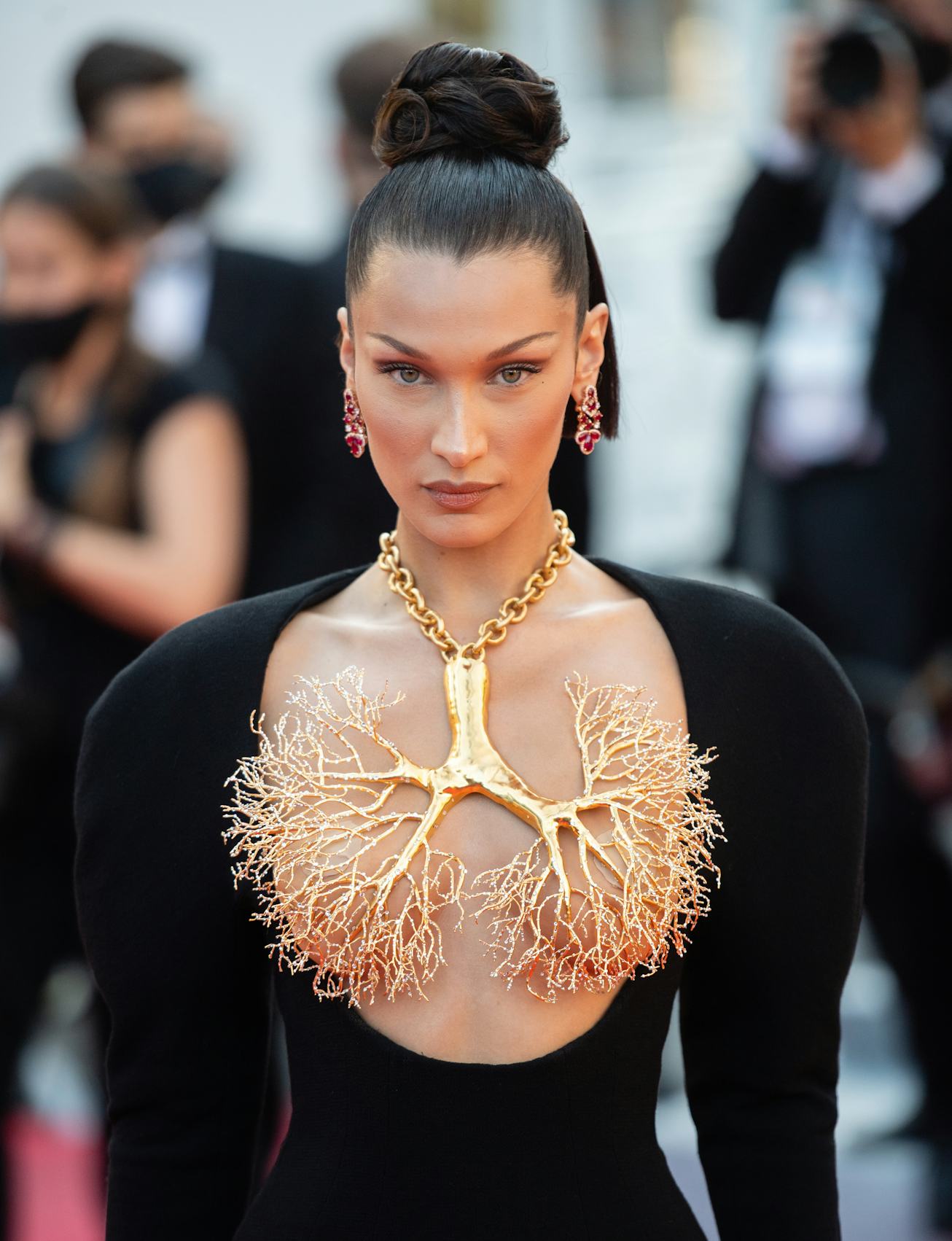 CANNES, FRANCE - JULY 11: Bella Hadid attends the "Tre Piani (Three Floors)" screening during the 74...