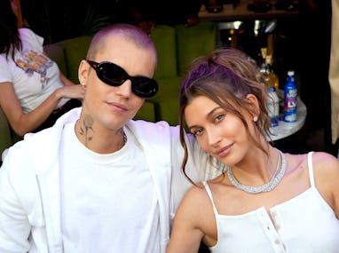 INGLEWOOD, CALIFORNIA - FEBRUARY 13: Justin Bieber and Hailey Bieber attend Super Bowl LVI at SoFi S...