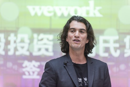 Adam Neumann, co-founder and chief executive officer of WeWork, speaks during a signing ceremony at ...
