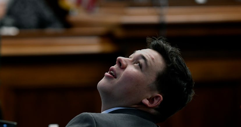 KENOSHA, WISCONSIN - NOVEMBER 01: Kyle Rittenhouse looks up at the ceiling to view the renovations ...