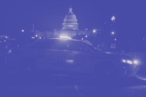 WASHINGTON, DC - MARCH 01: A police car blocks off a street near the U.S. Capitol building ahead of ...
