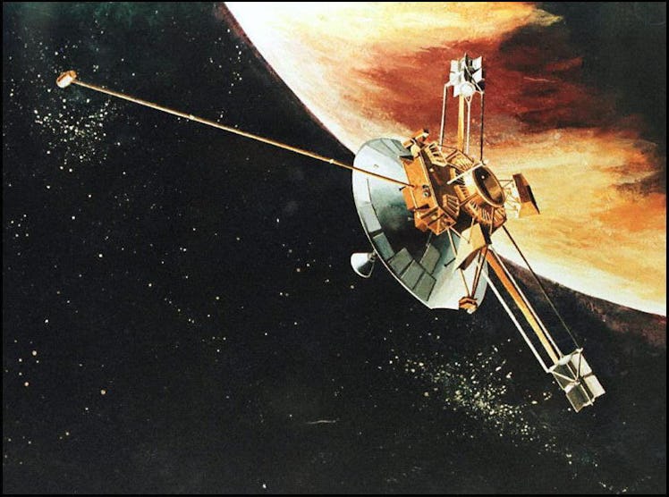 MOUNTAIN VIEW, UNITED STATES:  This is an artist rendition of the Pioneer 10 spacecraft as it passes...
