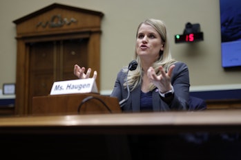 WASHINGTON, DC - DECEMBER 01: Former Facebook employee Frances Haugen testifies during a hearing bef...