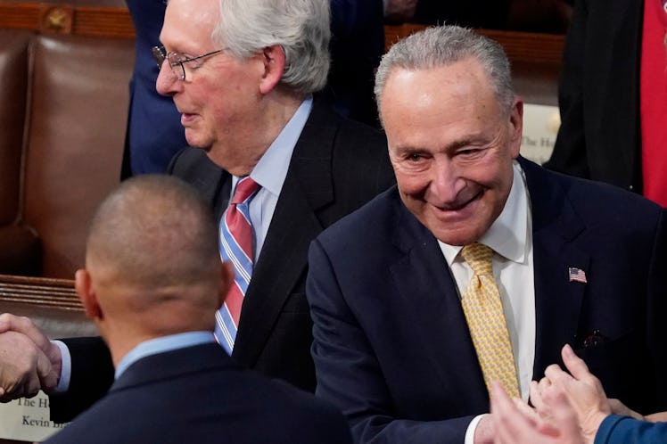WASHINGTON, DC - MARCH 01: Senate Majority Leader Chuck Schumer of N.Y., and Senate Minority Leader ...