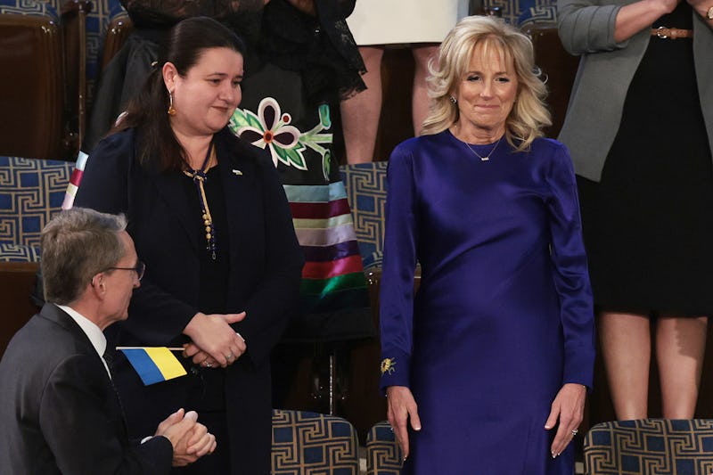 Jill Biden and Ukrainian Ambassador to the United States Oksana Markarova at the State of the Union.