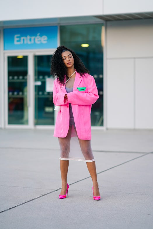 Sheer Dress Manon Bresch street style with blazer.