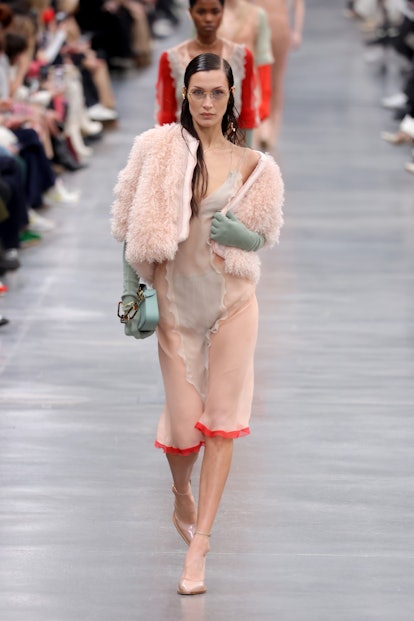 Sheer Dress Bella Hadid on Fendi Fall 2022 runway.