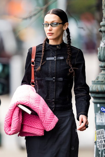 Bella Hadid khaki zip skirt