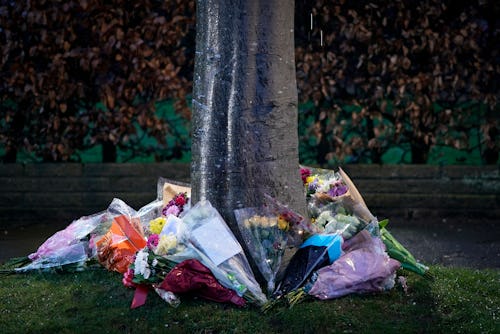 MANCHESTER, ENGLAND - MARCH 04: Flowers and tributes are placed in memory of 17-year-old stabbing vi...