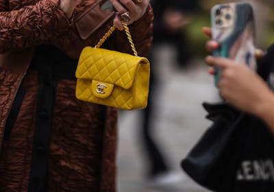 small marigold Chanel bag street style
