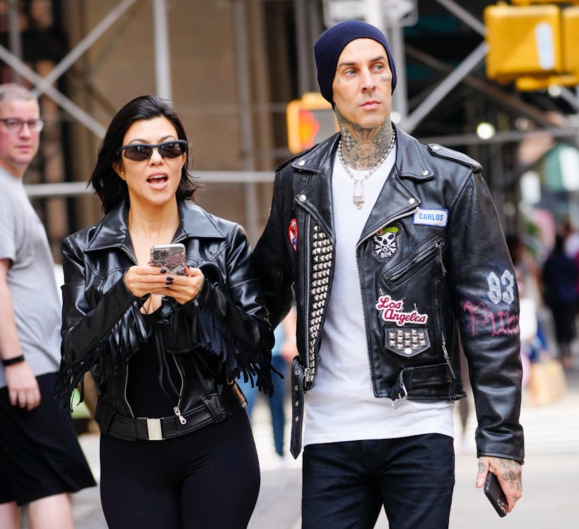 NEW YORK, NEW YORK - OCTOBER 16: Kourtney Kardashian and Travis Barker out and about on October 16, ...