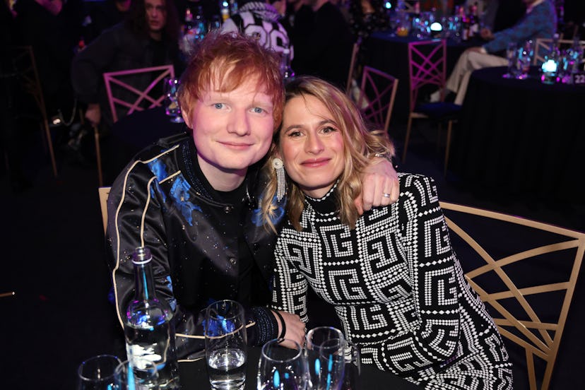 LONDON, ENGLAND - FEBRUARY 08: (EDITORIAL USE ONLY)  Ed Sheeran and Cherry Seaborn during The BRIT A...