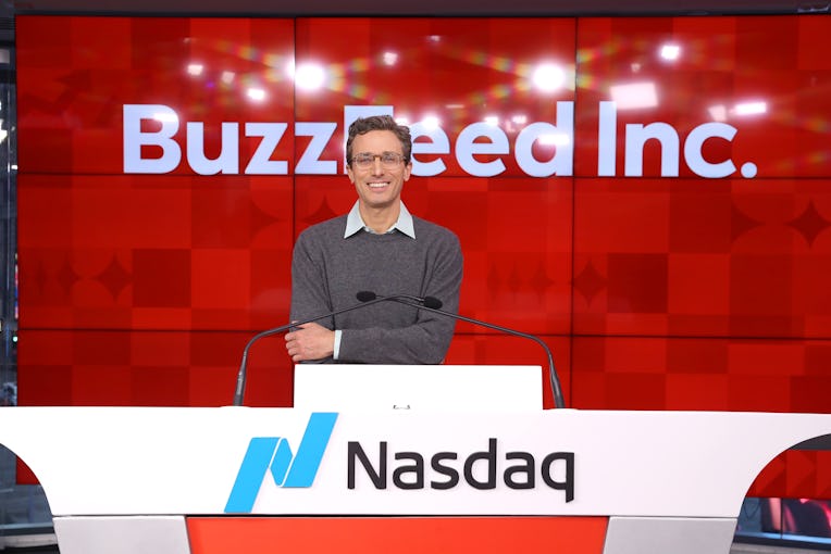 NEW YORK, NEW YORK - DECEMBER 06: Founder and CEO of BuzzFeed Jonah H. Peretti speaks on stage durin...