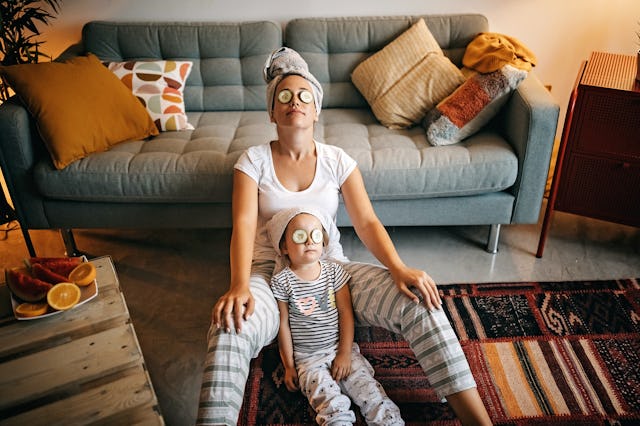 staycation mother and daughter having beauty treatment at home