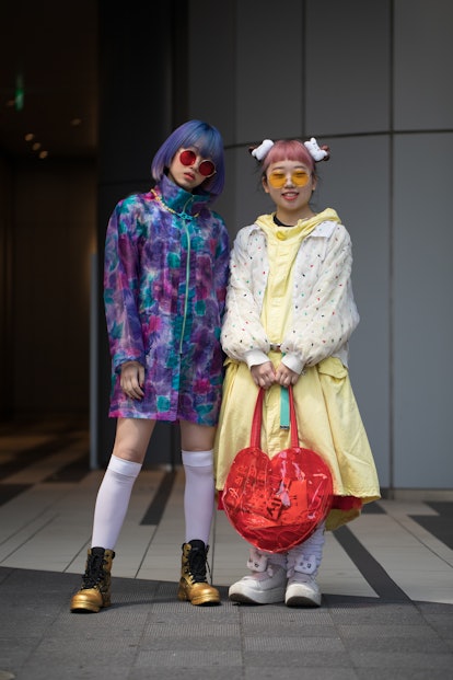 TOKYO, JAPAN - MARCH 15: Guests are seen wearing colorful outfits outside Shibuya Hikarie during Rak...