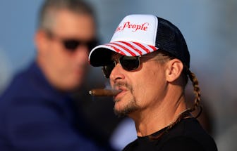 DAYTONA BEACH, FLORIDA - FEBRUARY 20: Recording artist Kid Rock looks on during the NASCAR Cup Serie...