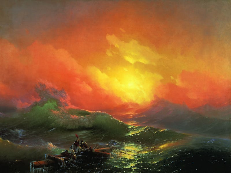 Ivan Aivazovsky, Russian - Armenian school. The Ninth Wave - shipwrecked sailors, adrift in sea, cli...