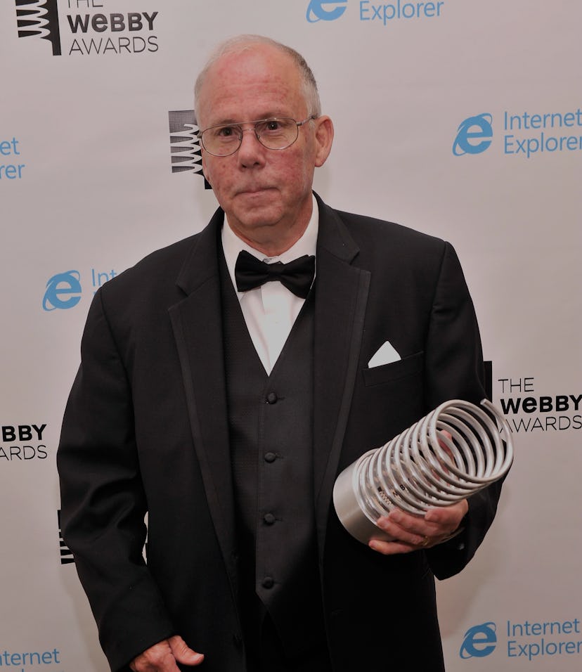 NEW YORK, NY - MAY 21: Steve Wilhite, inventor of the GIF file, poses with an award backstage at th...