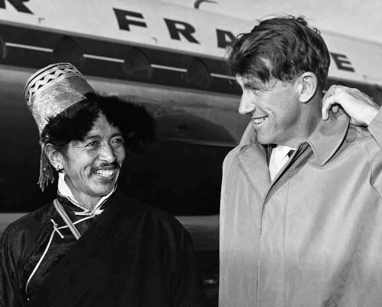 The mountaineer Sir Edmund Hillary (r), the first man to conquer Everest, with Khumbo Chumbi a Sherp...