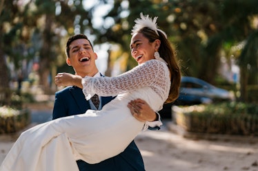 A bride and groom need spring wedding captions to share on Instagram.