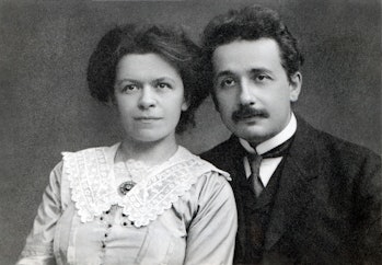 Albert Einstein with his First Wife Mileva Maric, Head and Shoulders Portrait, 1912. (Photo by: Univ...