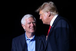 CULLMAN, ALABAMA - AUGUST 21: Former U.S. President Donald Trump (R) welcomes candidate for U.S. Sen...