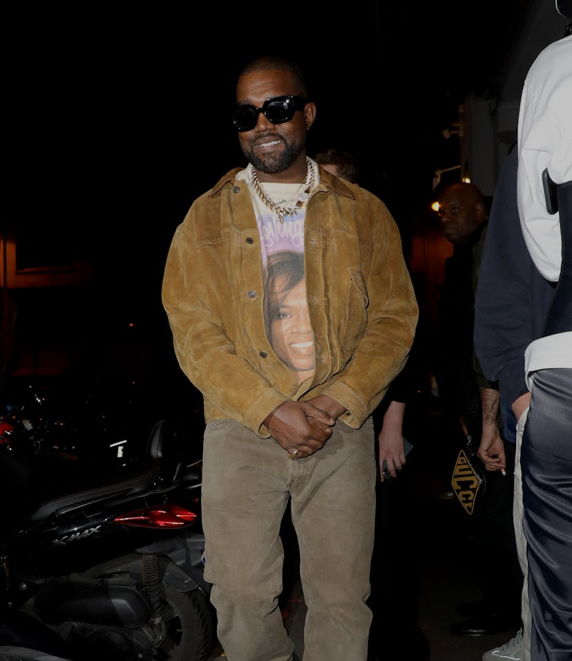 PARIS, FRANCE - MARCH 02: Kanye West is seen leaving a restaurant after his show on March 02, 2020 i...