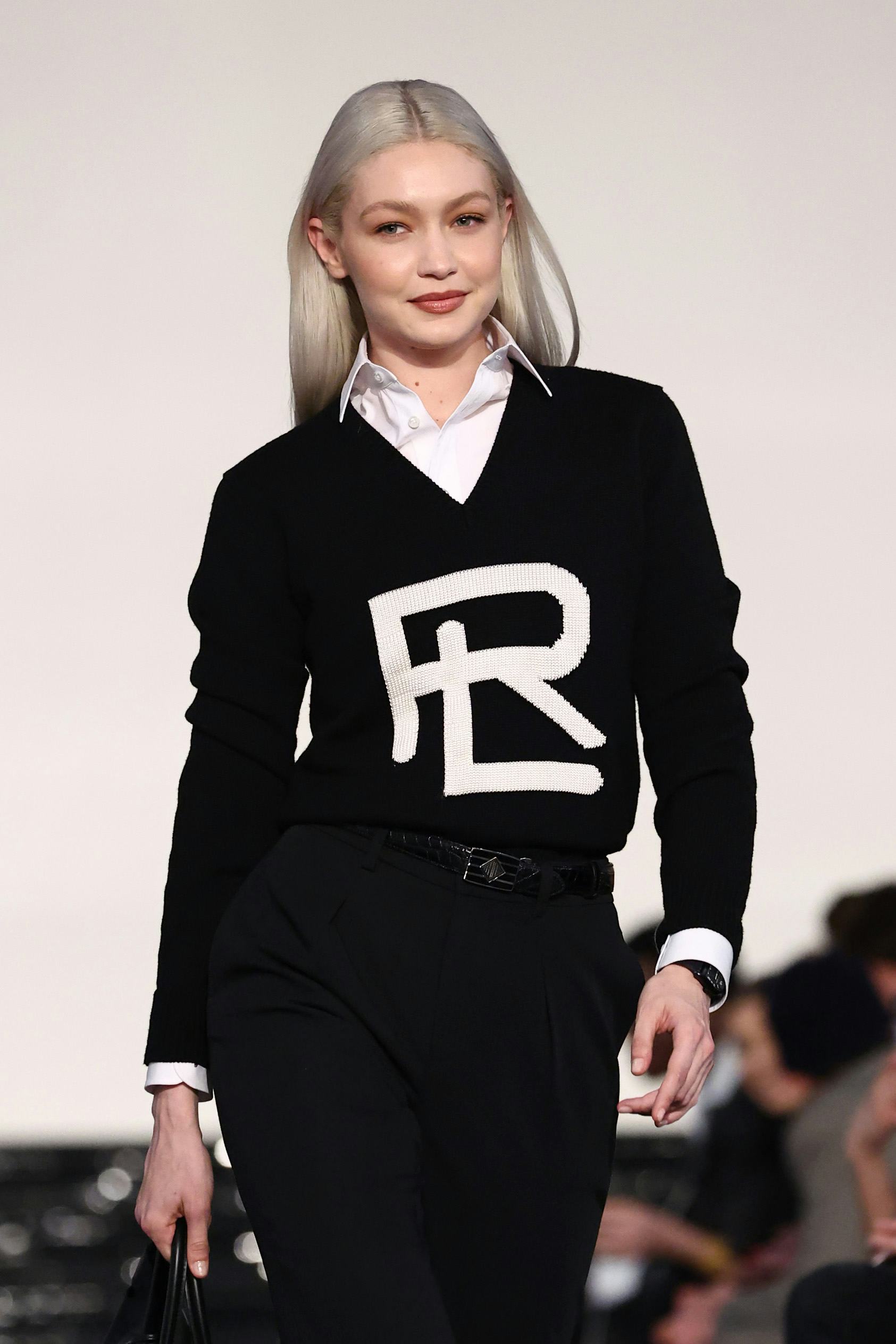 NEW YORK, NEW YORK - MARCH 22: Gigi Hadid walks the runway at the Ralph Lauren Fall 2022 Fashion Sho...