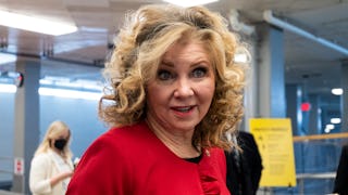 UNITED STATES - FEBRUARY 15: Sen. Marsha Blackburn, R-Tenn., waits for the Senate subway in the Capi...