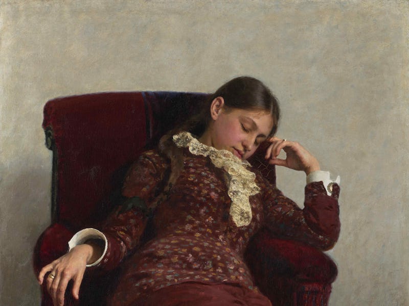 Rest. Portrait of Vera Repina, the Artist's Wife, 1882. Found in the Collection of the State Tretyak...