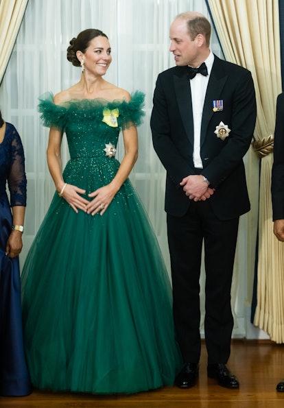 Kate Middleton wearing a green gown for a dinner. 