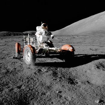 Apollo 17 Mission: Eugene A. Cernan in LRV driving on the moon   (Photo by NASA/RDB/ullstein bild vi...