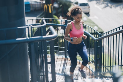Running up the stairs is a good way to sneak in cardio.