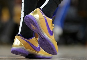 SAN FRANCISCO, CALIFORNIA - FEBRUARY 27: A detailed view of the "Kobe Bryant" Nike basketball shoes ...
