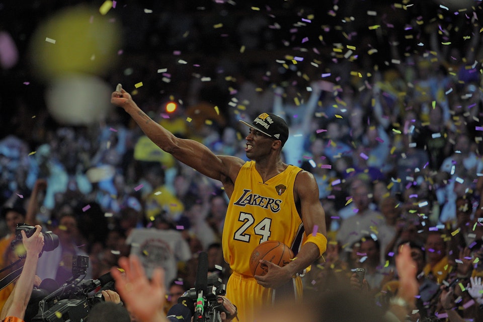 (061710 Los Angeles, CA) Los Angeles Lakers guard Kobe Bryant celebrates their win during the fourth...