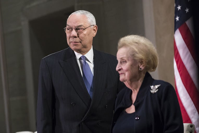 WASHINGTON, USA - January 10: Former Secretaries of State Colin Powell (L) and Madeline Albright (R)...