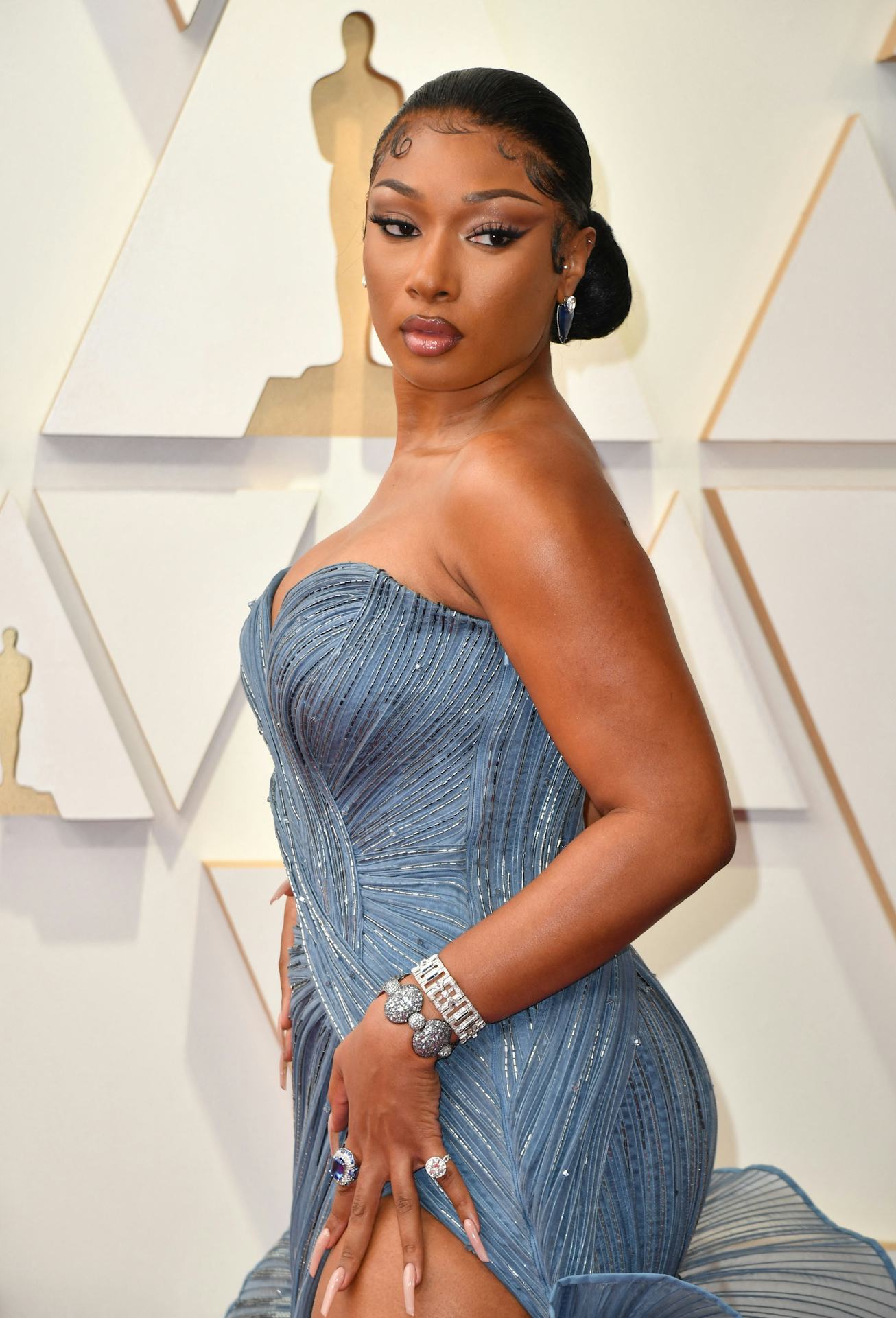 US rapper Megan Thee Stallion attends the 94th Oscars at the Dolby Theatre in Hollywood, California ...