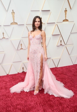 Lily James in Versace at the Oscars.