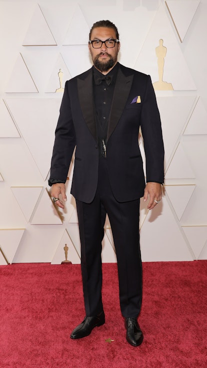 Jason Momoa showed support for Ukrainian refugees as he attended the 94th Annual Academy Awards at H...
